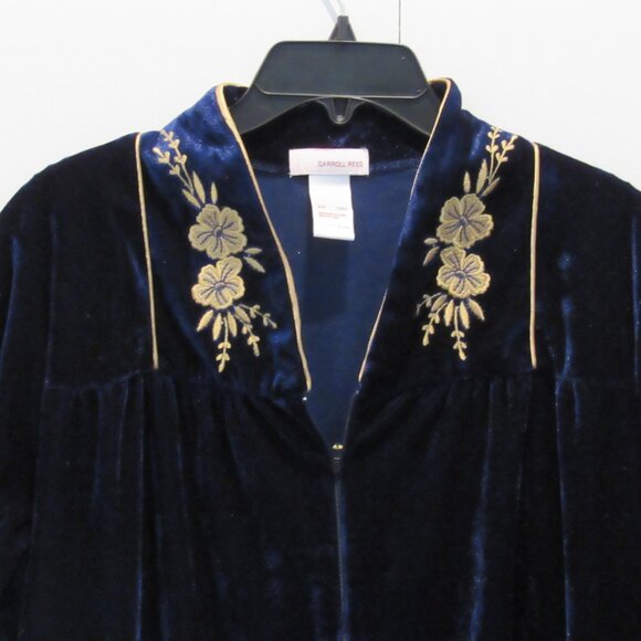 Vintage Carroll Reed Blue Velvet Dress Small - Picture 2 of 10